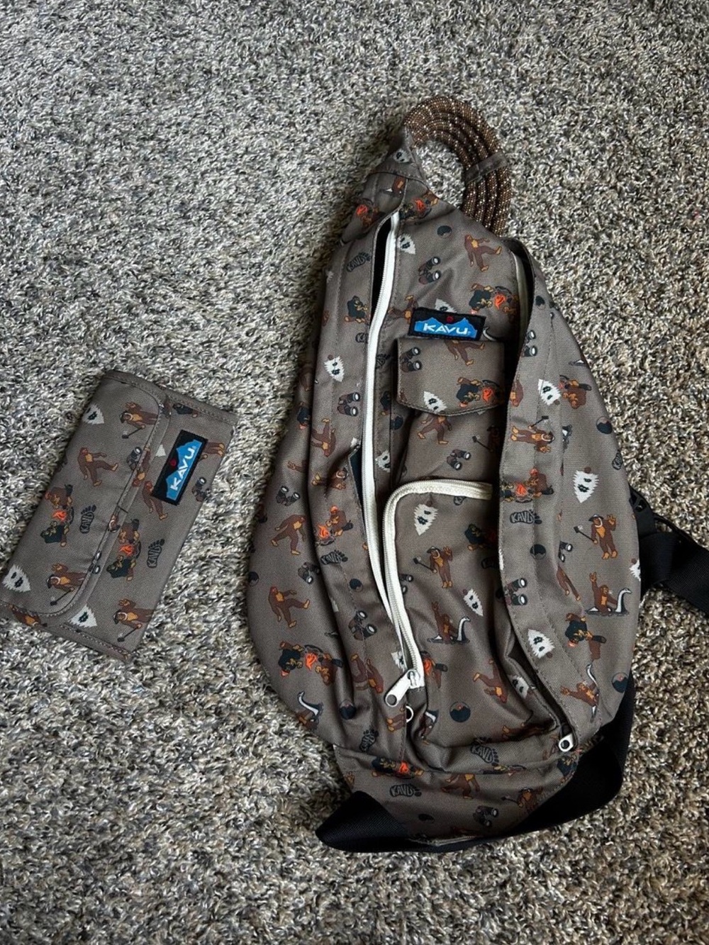 Kavu Sasquatch Brown Patterned Sling Bag with Matching Wallet